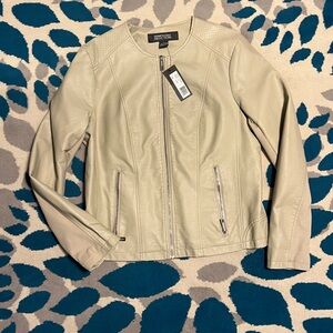 🆕 Kenneth Cole Reaction Ivory Faux Leather Full Zip Jacket.Womens size Large.